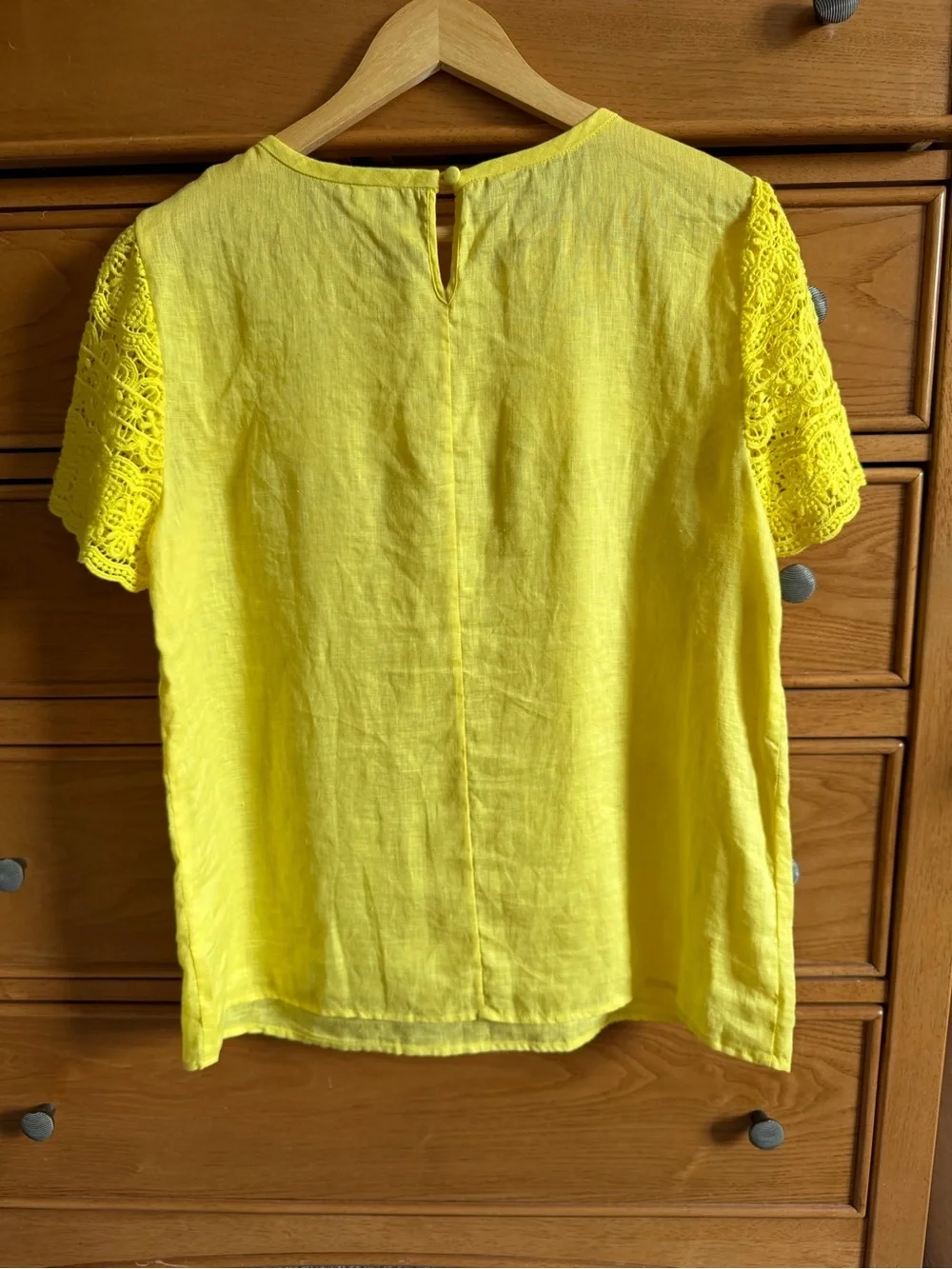 J. Crew Linen Crochet Womens Size 12 Top Yellow Summer Vacation Lightweight
